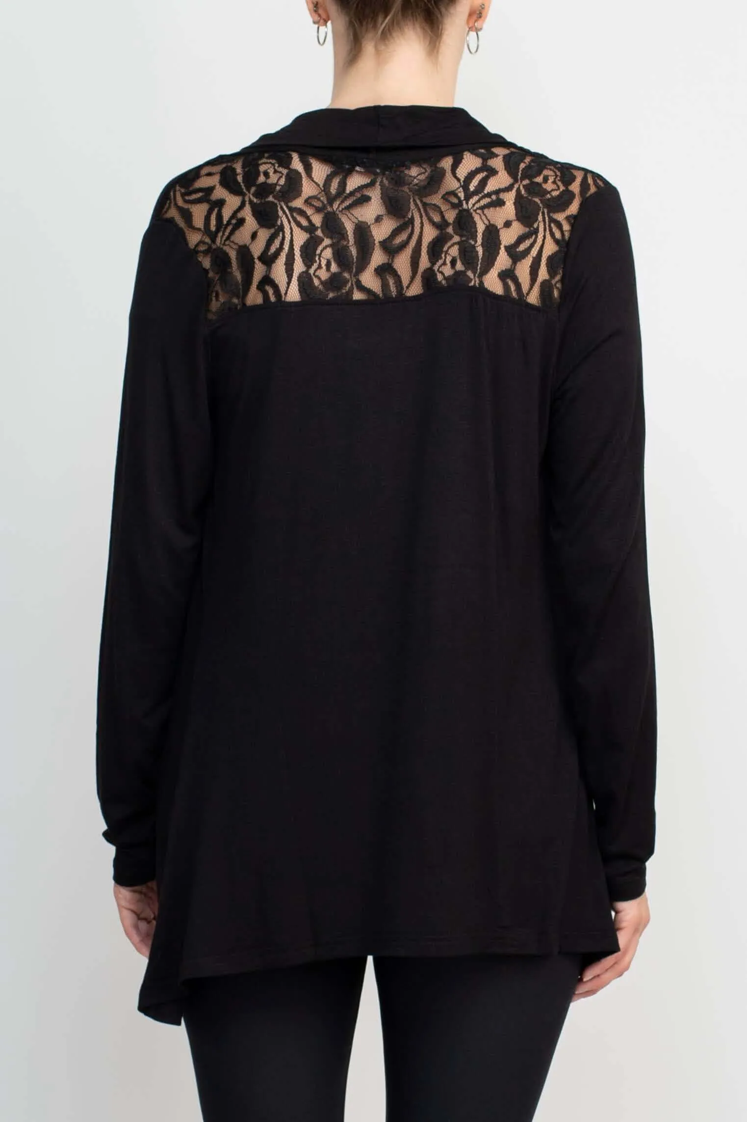 Anne Rose Open Front Long Sleeve Embroidered Back Jersey Jacket