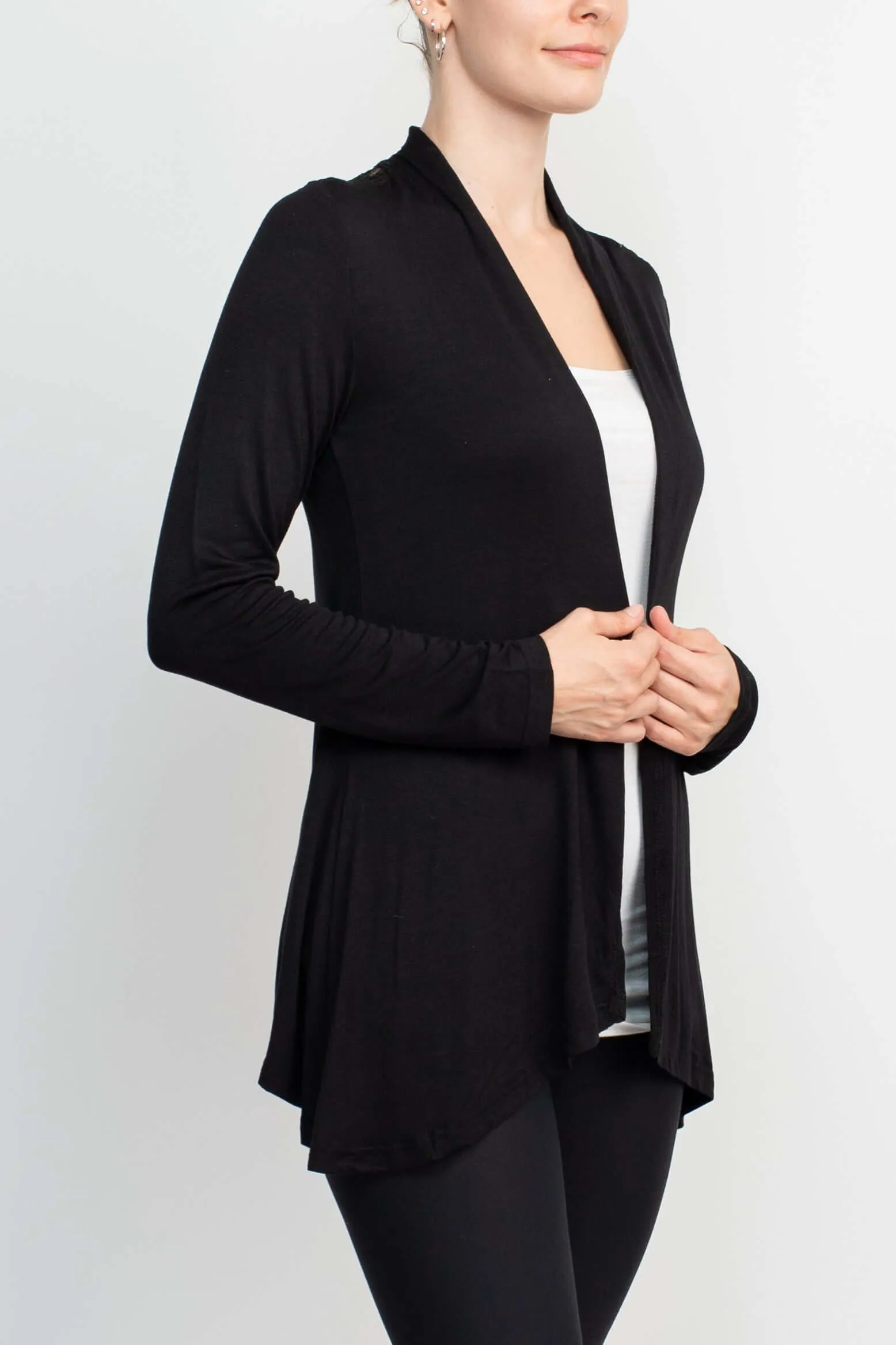 Anne Rose Open Front Long Sleeve Embroidered Back Jersey Jacket