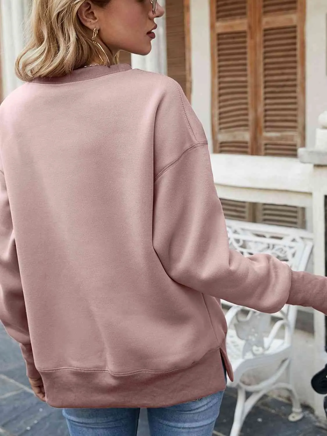 Dropped Shoulder Slit Sweatshirt
