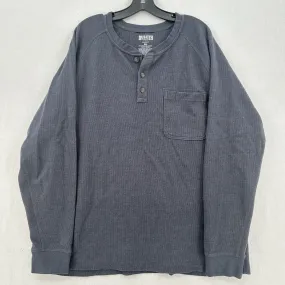 Duluth Trading Shirt Mens 2XL Henley Waffle Knit Thermal Blue Long Sleeve Work