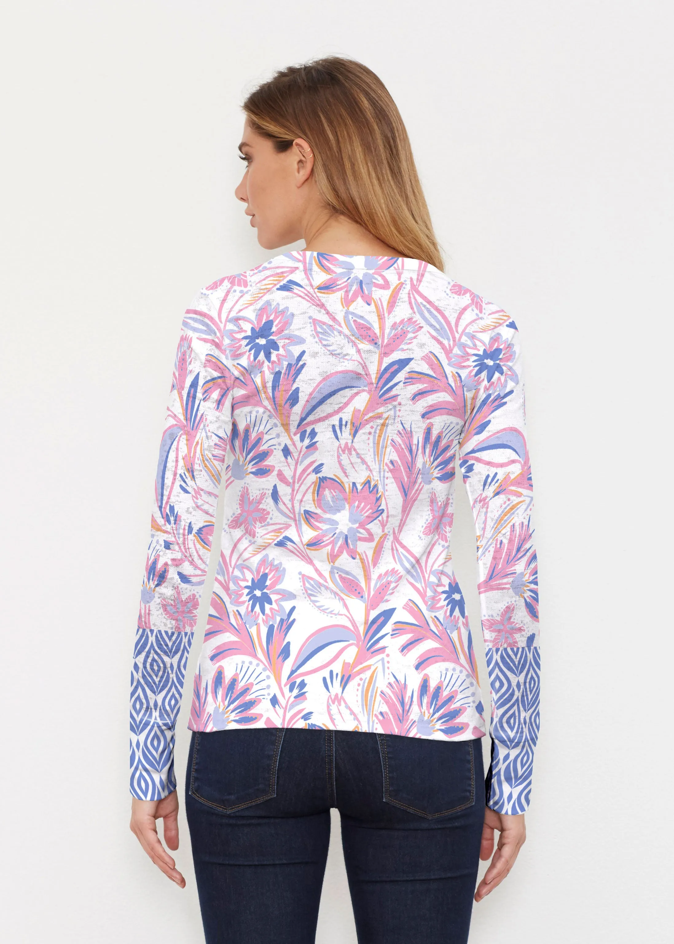 Floral Buds Pink (8032) ~ Thermal Long Sleeve Crew Shirt
