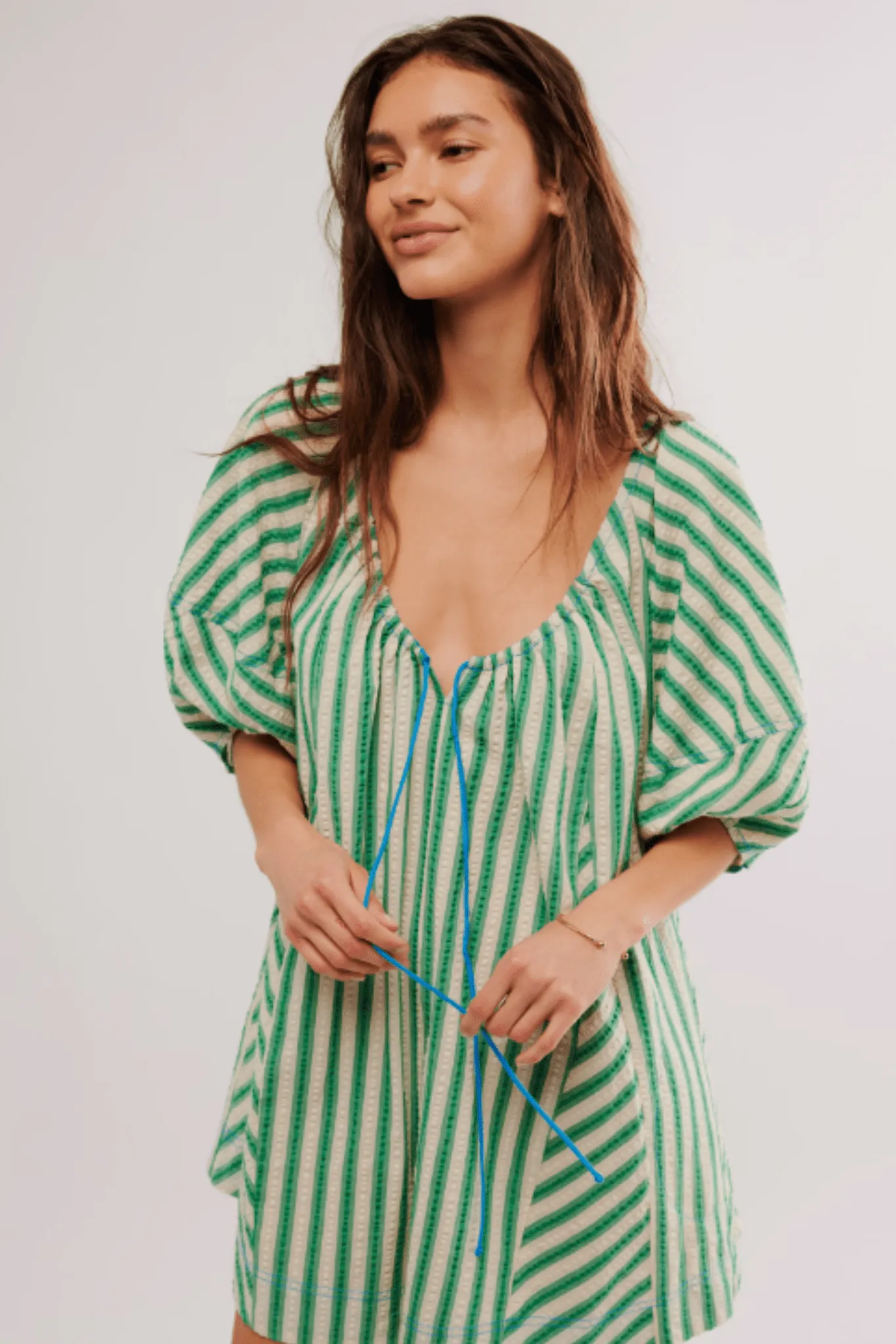 Free People: Bop Around Romper in Green