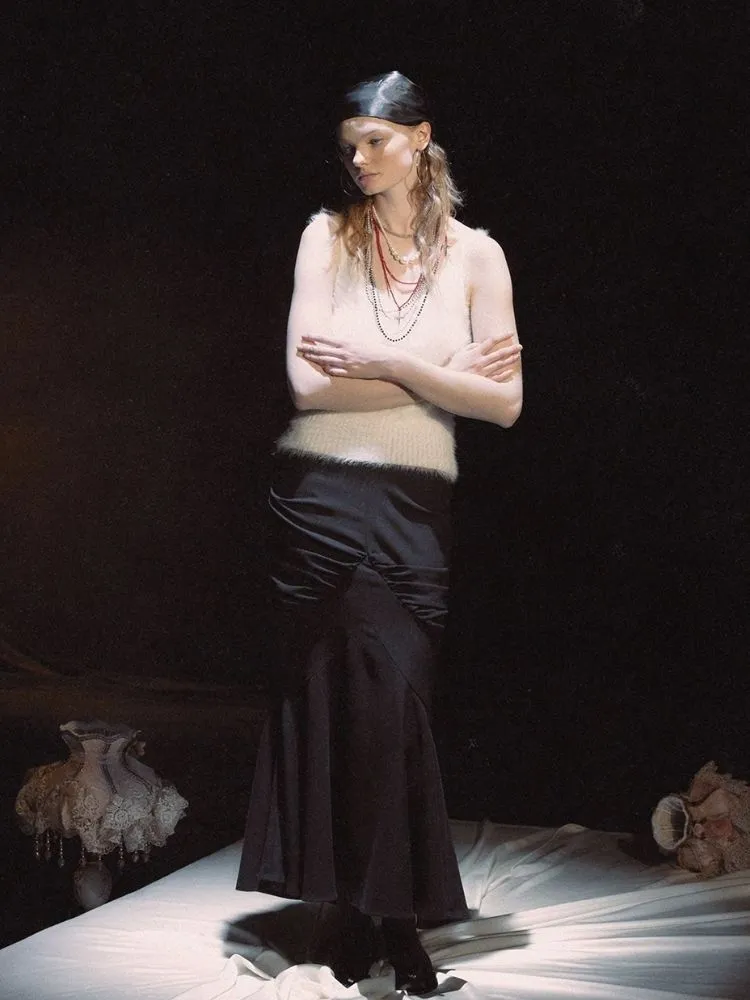 Neros Cubic Cut Pleated Slim Long Half Skirt【s0000006449】