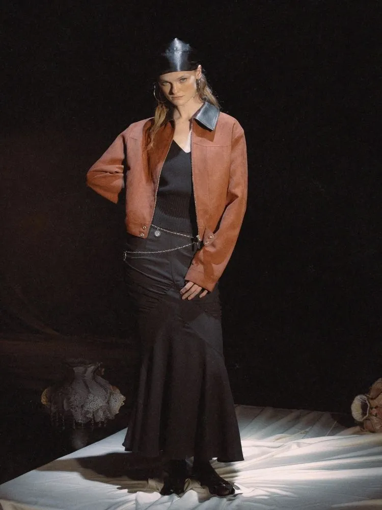 Neros Cubic Cut Pleated Slim Long Half Skirt【s0000006449】
