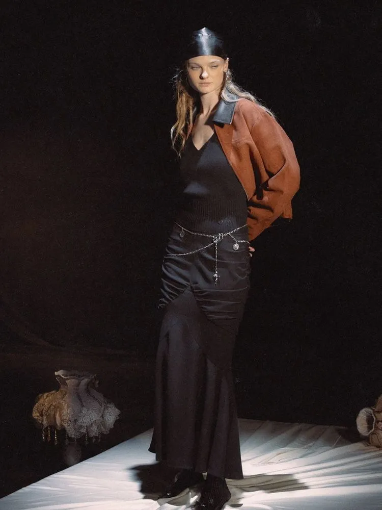 Neros Cubic Cut Pleated Slim Long Half Skirt【s0000006449】