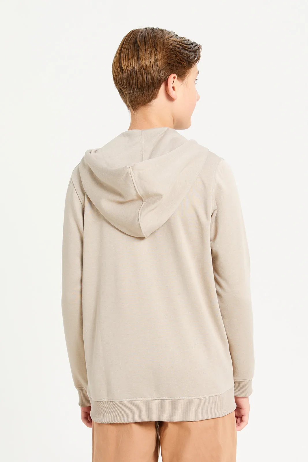 Senior Boys Beige Hooded Sweatshirt