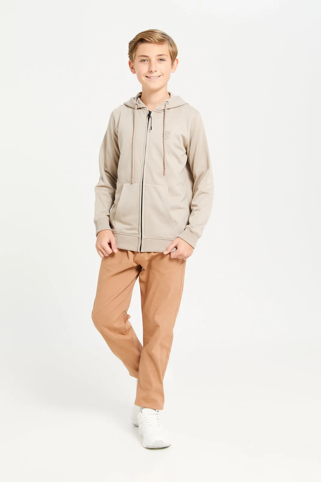 Senior Boys Beige Hooded Sweatshirt