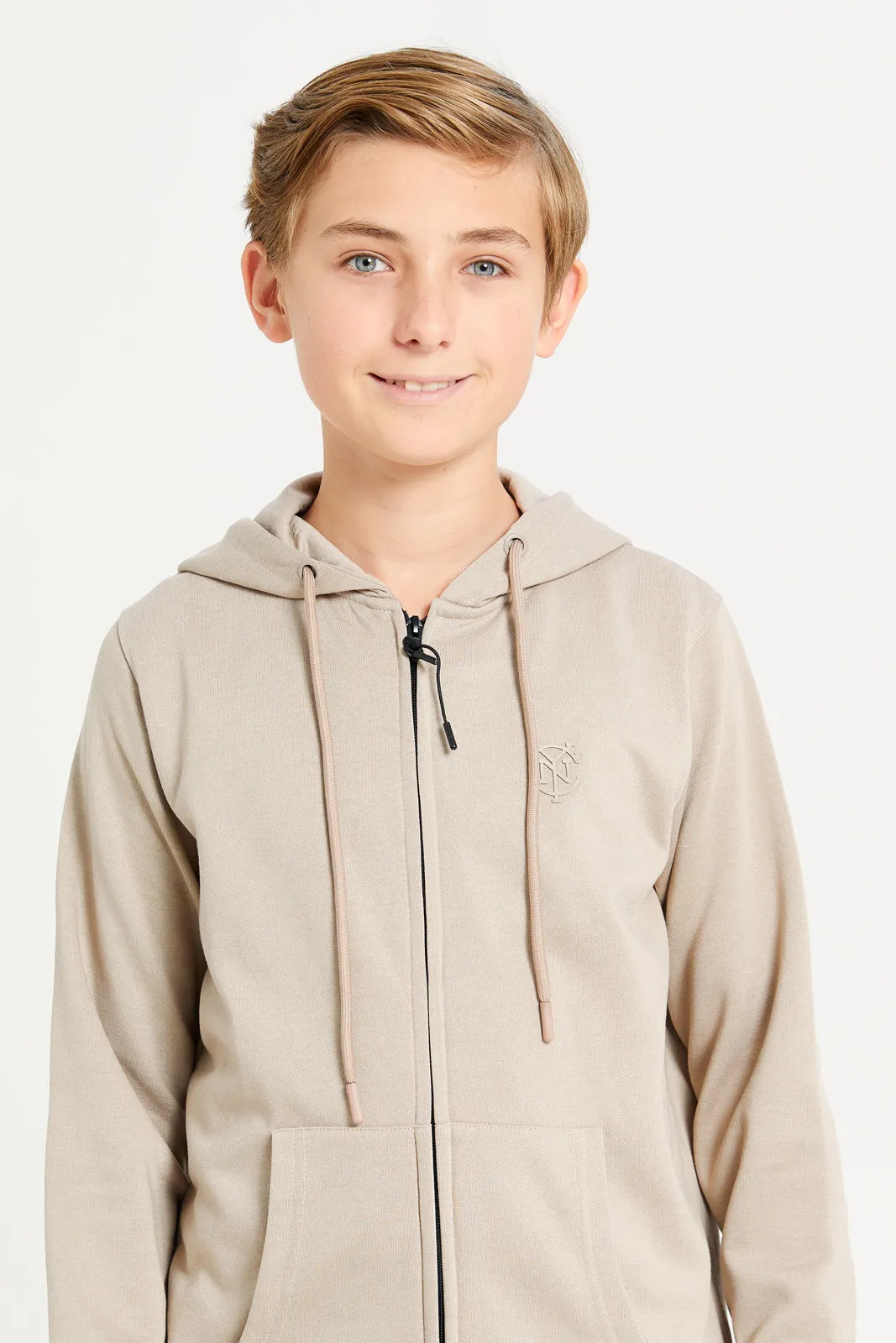 Senior Boys Beige Hooded Sweatshirt