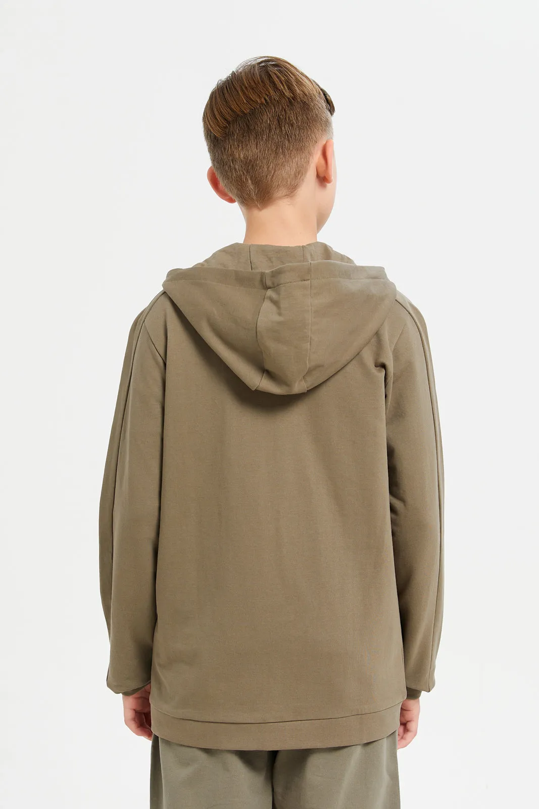 Senior Boys Green Zipper Front Hooded Sweatshirt