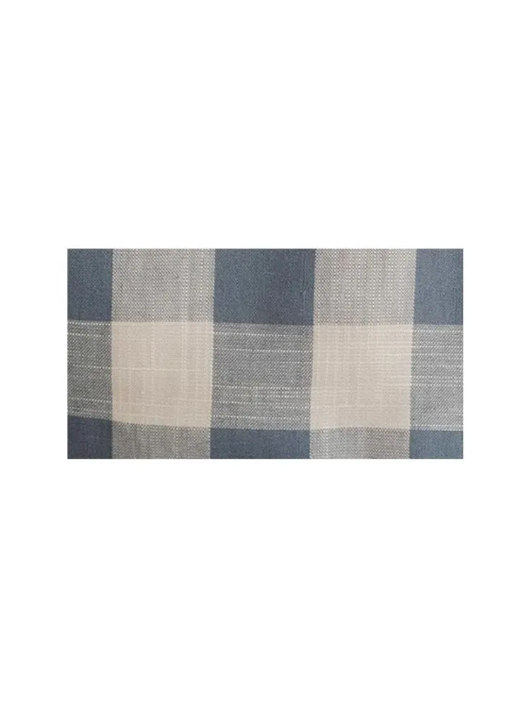 Standing Collar Check Linen Cotton Shirt/Pleated Skirt Set【s0000007483】