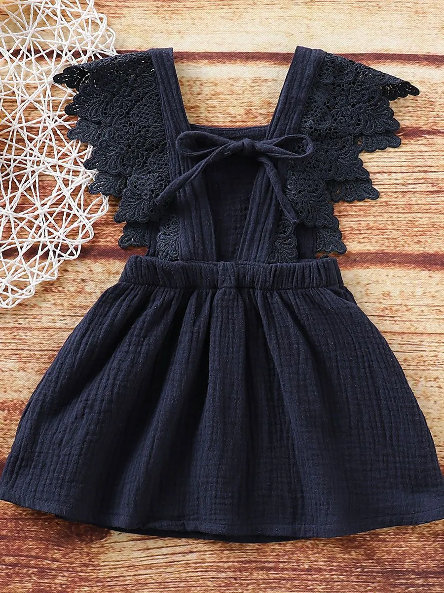 Summer Fashion Baby Girl Solid Color Lace Pinafore Dress