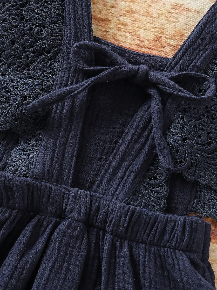 Summer Fashion Baby Girl Solid Color Lace Pinafore Dress