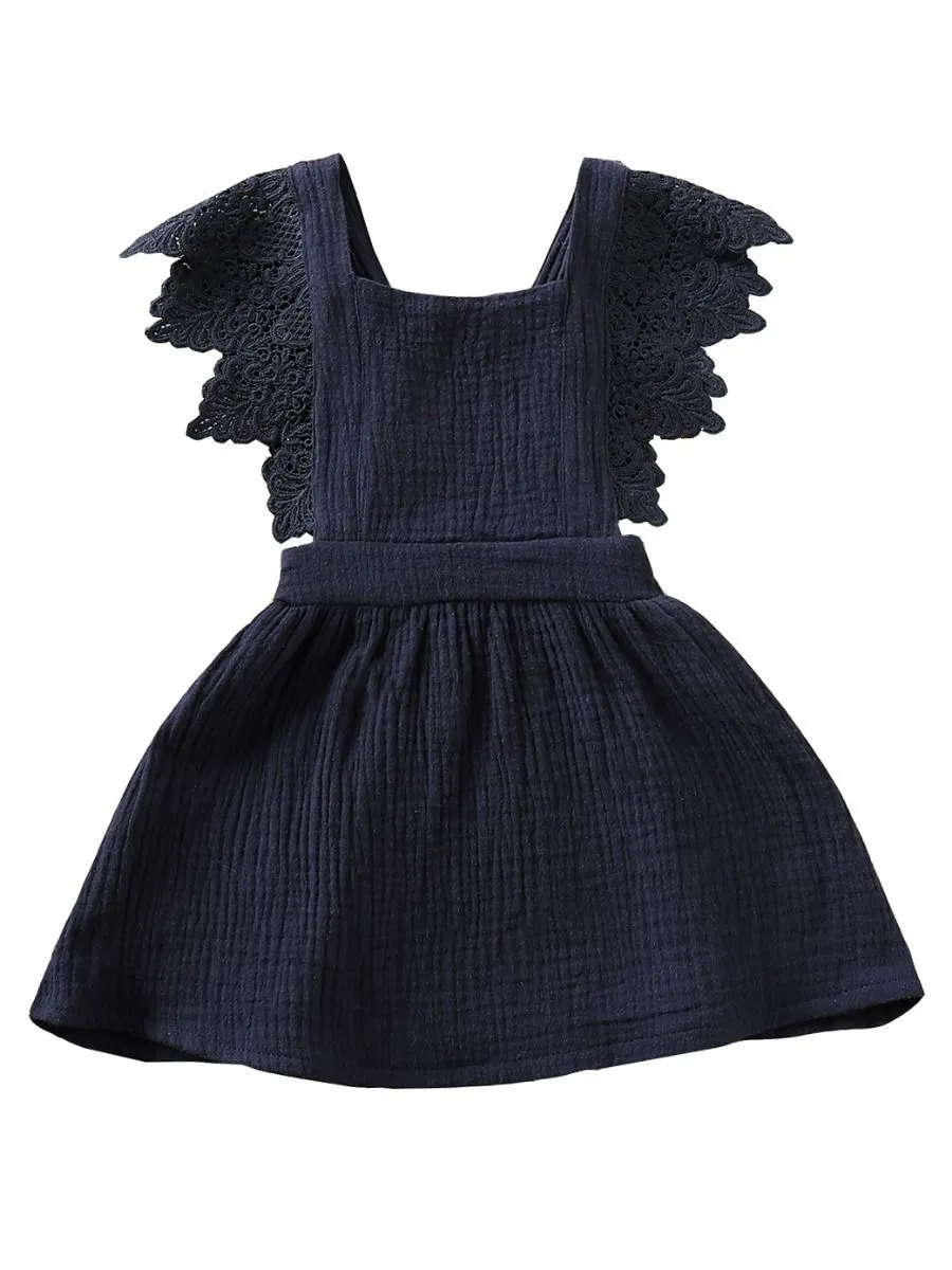 Summer Fashion Baby Girl Solid Color Lace Pinafore Dress