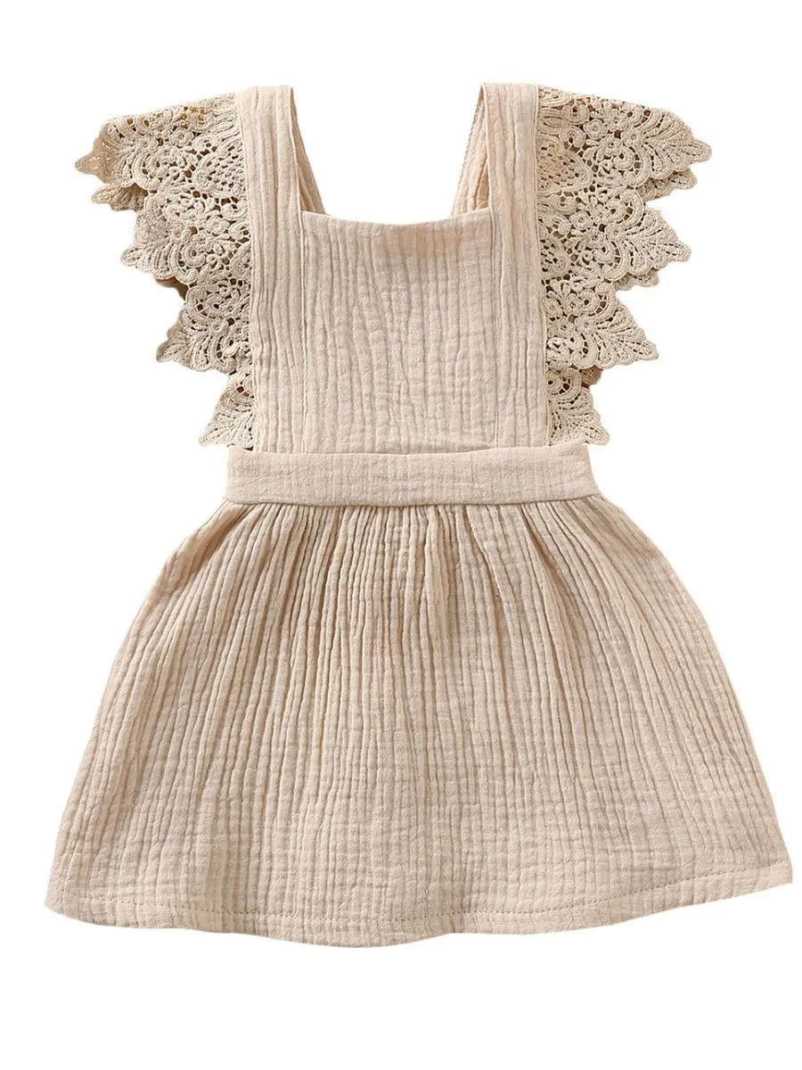 Summer Fashion Baby Girl Solid Color Lace Pinafore Dress
