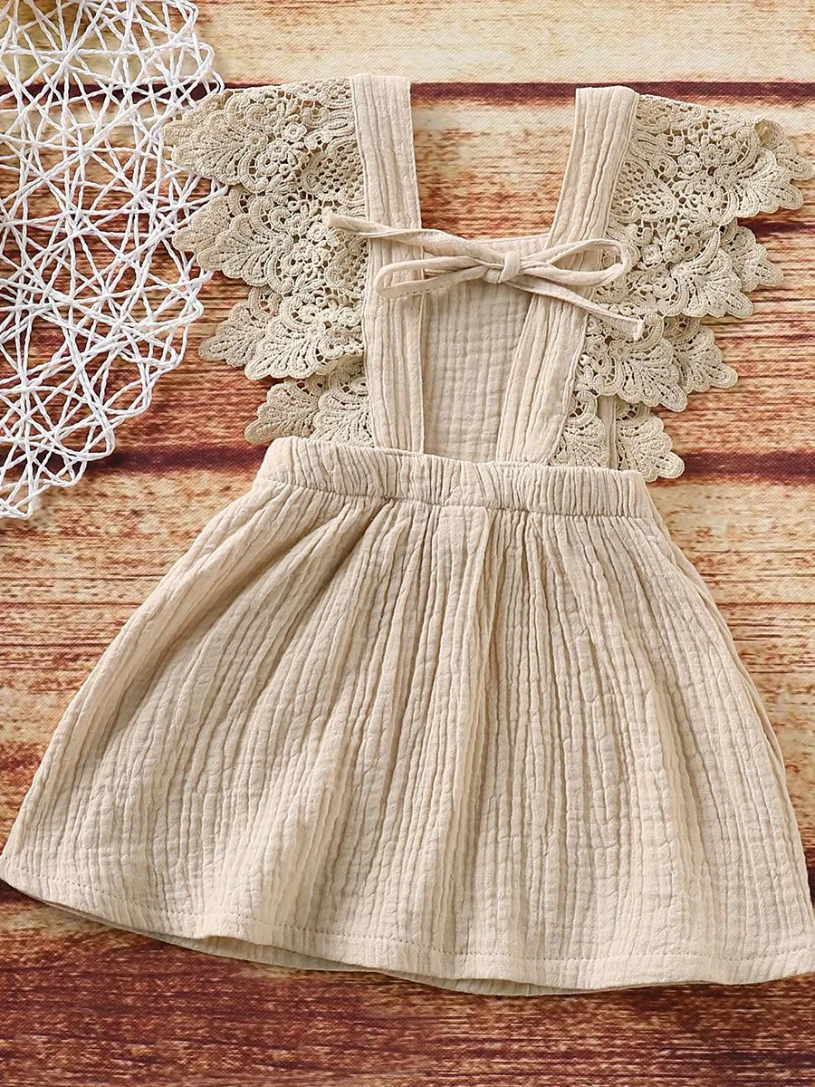 Summer Fashion Baby Girl Solid Color Lace Pinafore Dress