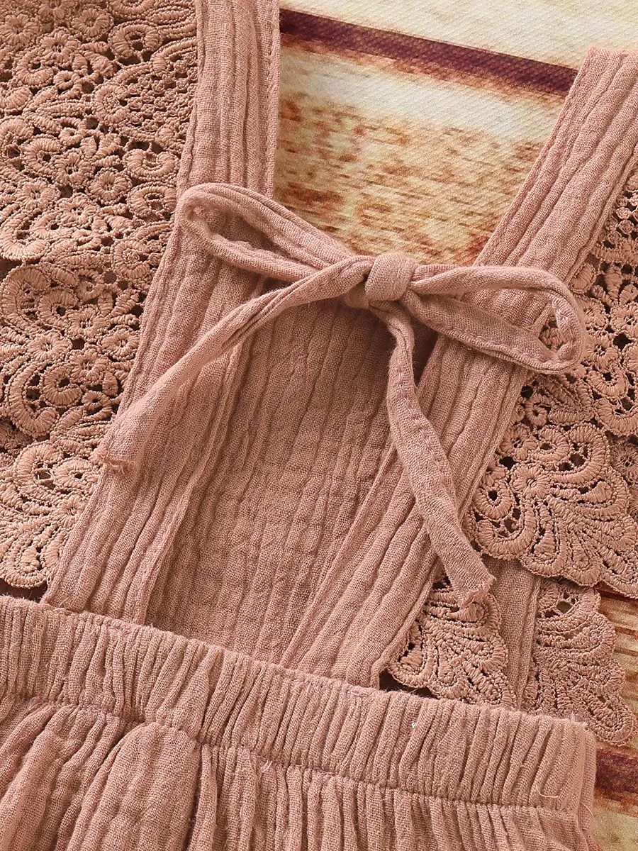 Summer Fashion Baby Girl Solid Color Lace Pinafore Dress