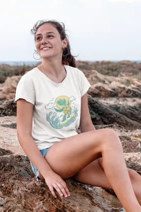 Turtle Surfer white Printed Scoop Neck T-shirt for women