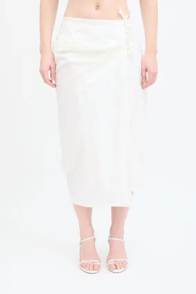 White Linen Wrap Midi Skirt