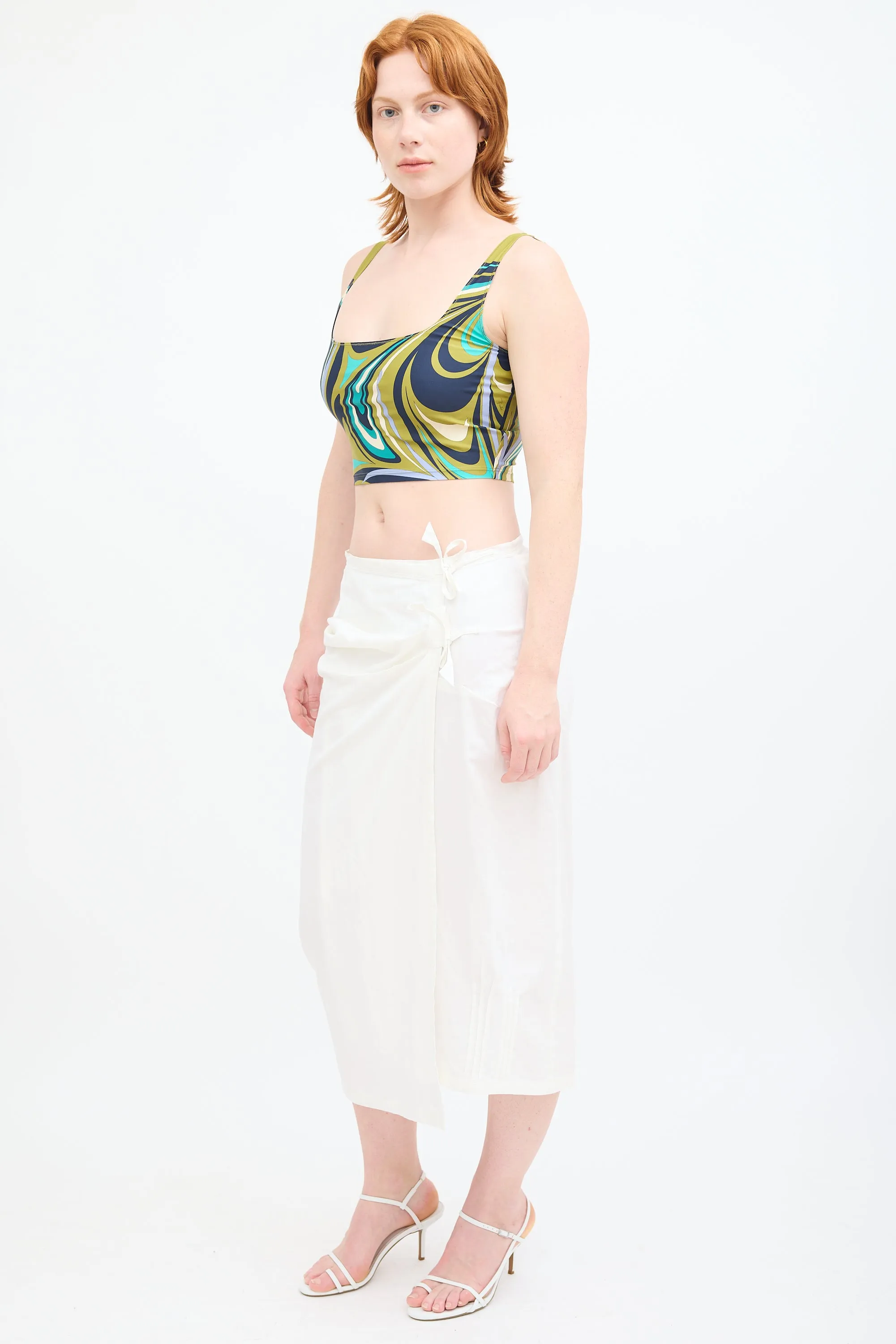White Linen Wrap Midi Skirt