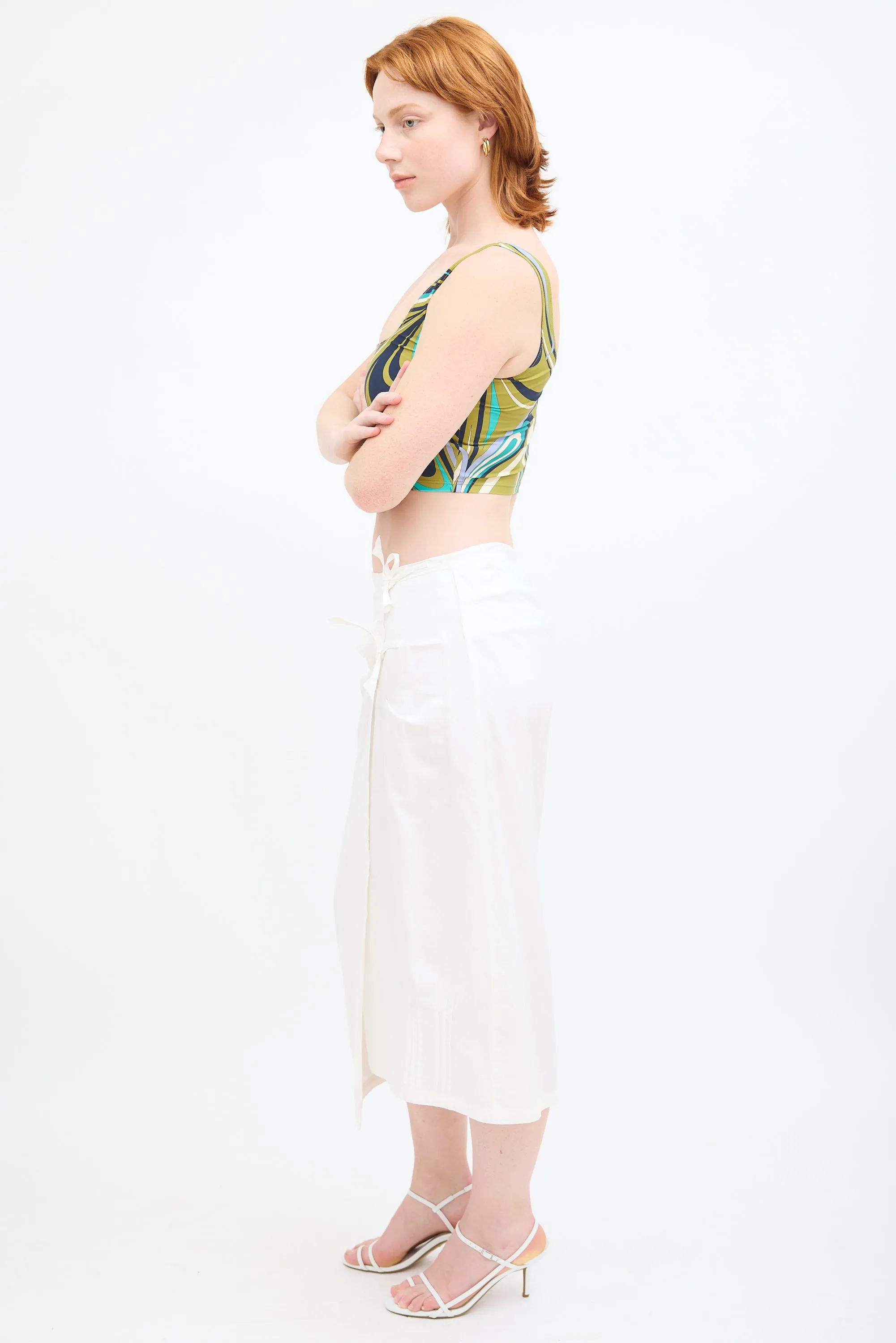 White Linen Wrap Midi Skirt