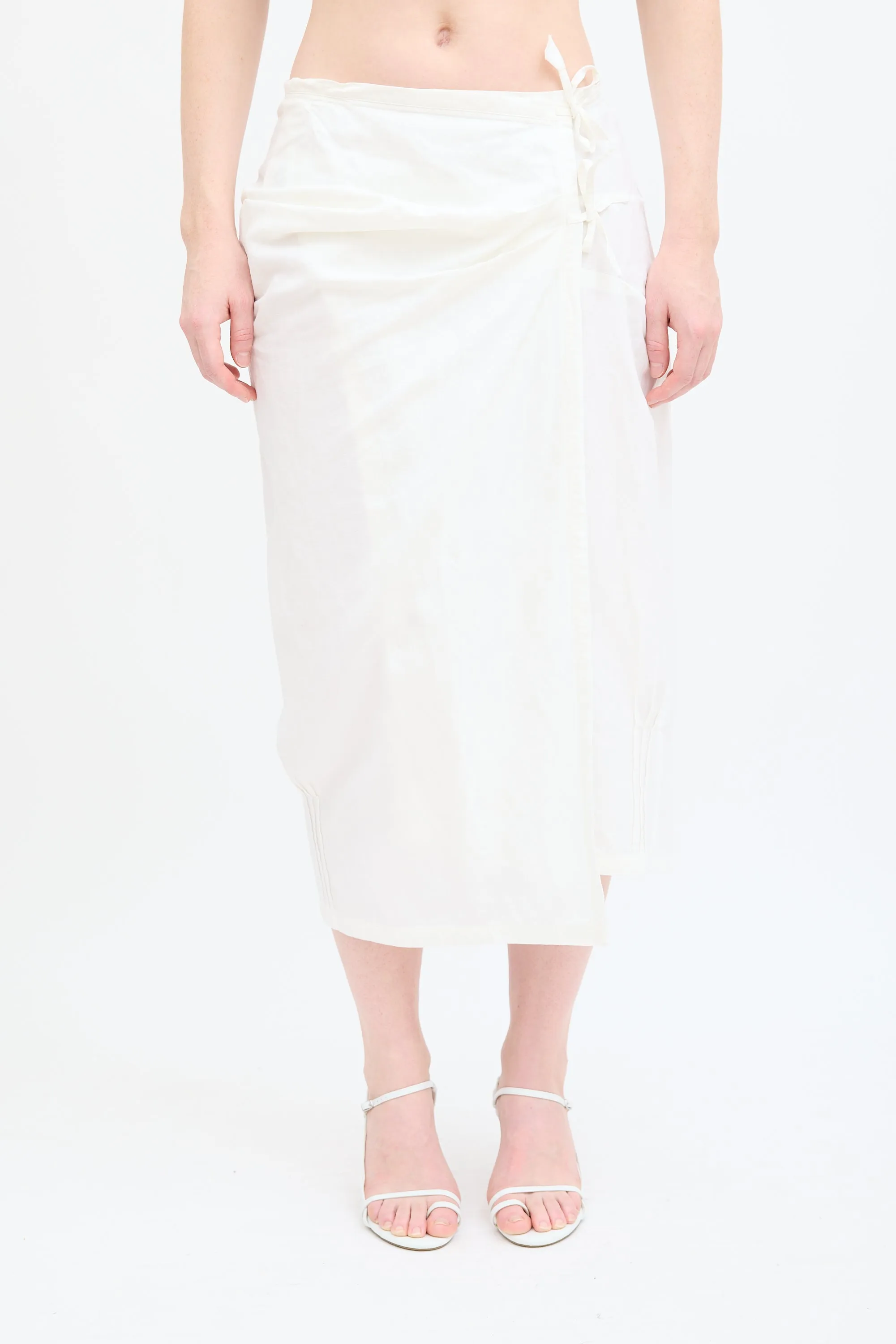 White Linen Wrap Midi Skirt