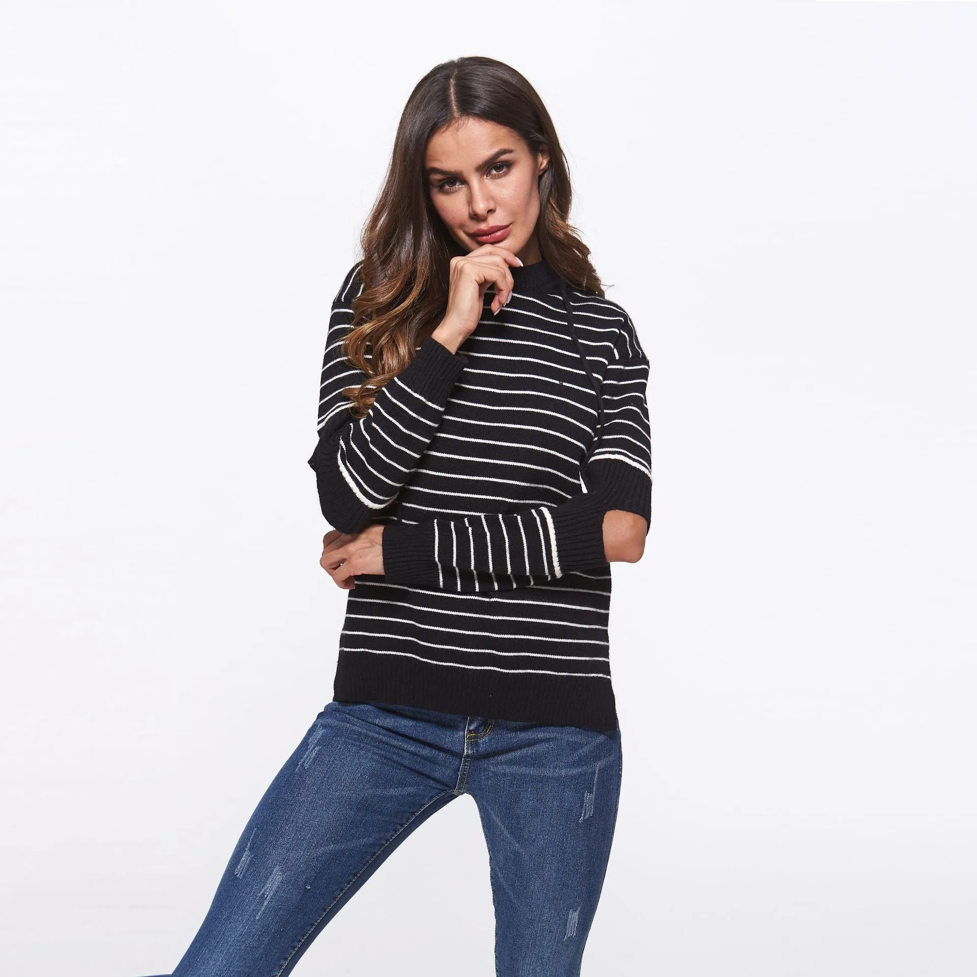 Women's hooded striped sweater